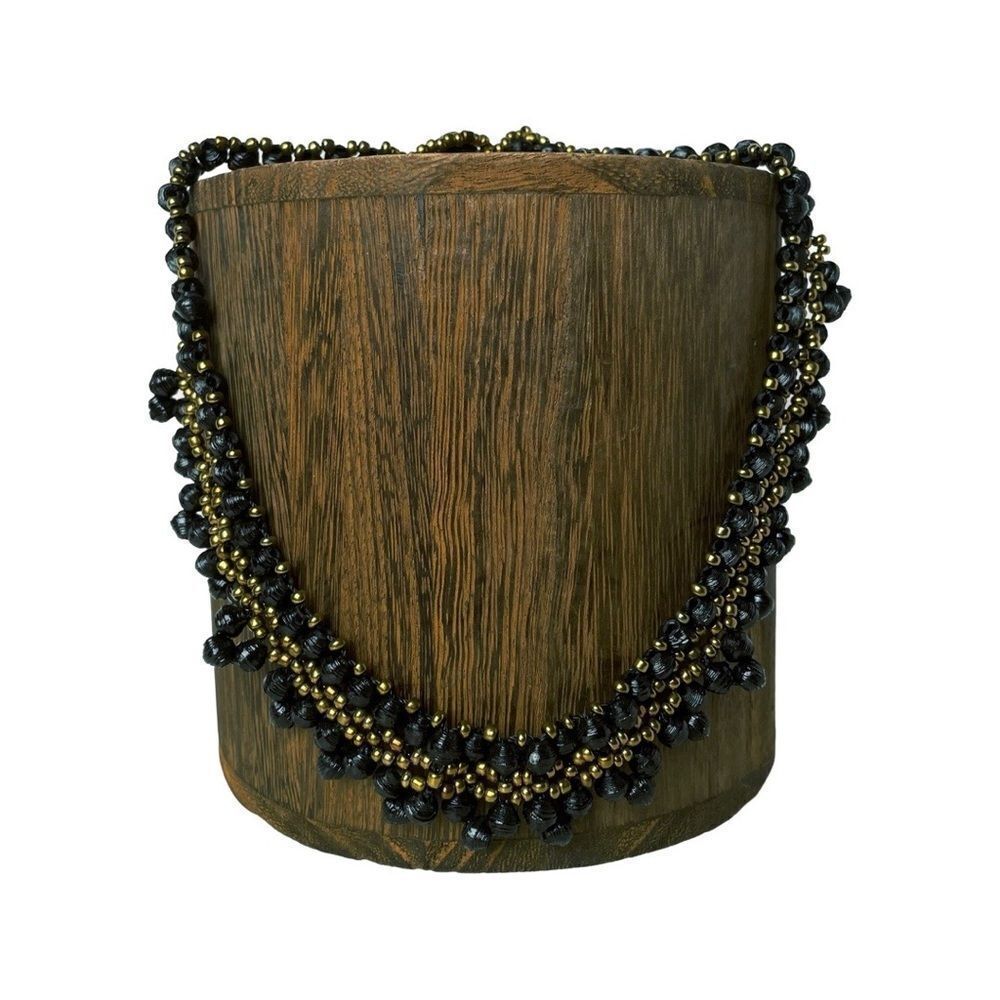 NEW Boho Black and Gold-tone Beaded Cluster Necklace